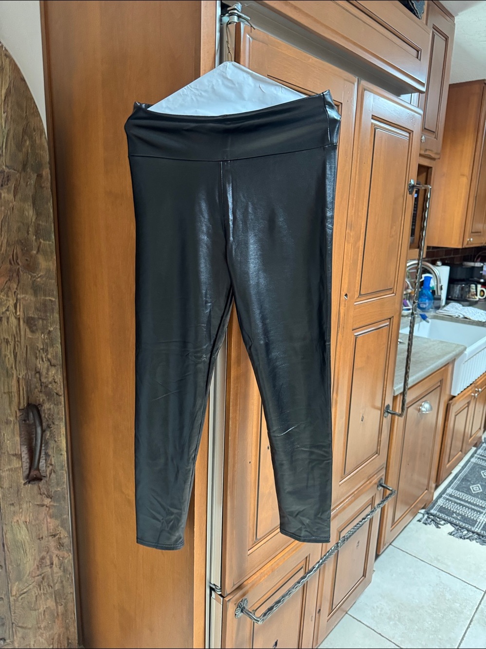Black Faux Leather Leggings Women’s Size L High Waist Stretch Pants
